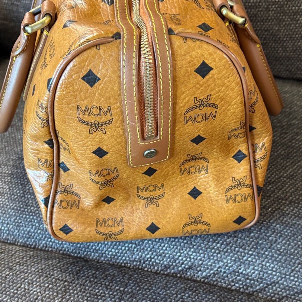 MCM Visetos Cognac Boston Bag with Princess Lion Charms - Picture 6 of 15